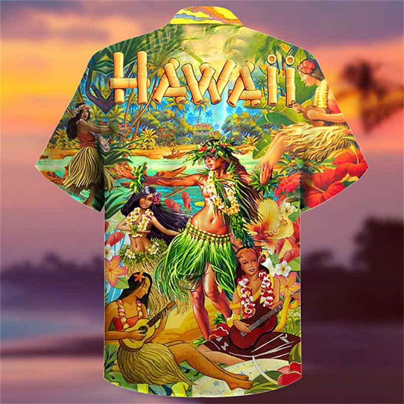 Voor heren Brief Tribal Landschap Overhemd Hawaiiaans overhemd Kampshirt Korte mouw Overhemd Strijkijzer Modieus Ontwerper Casual Straat Casual Dagelijks Geel Paars Oranje S M L 2025 - $24.99 –P2