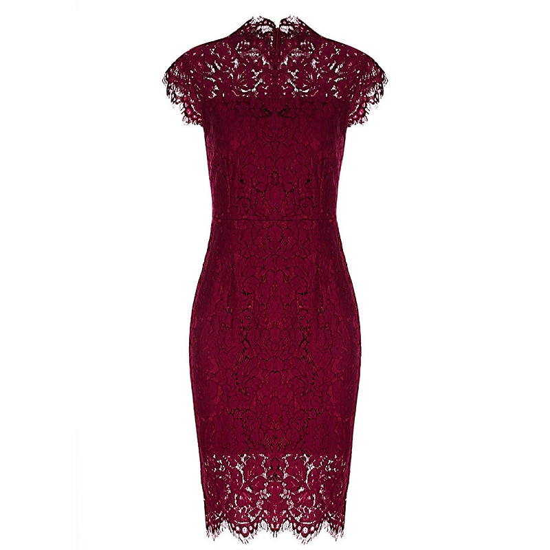 Women's Midi Dress Lace Dress Party Dress Bodycon Sheath Dress Elegant Stylish Work Party Work Going out Regular Fit Pure Color Sleeveless Crew Neck Wine Red Dark Blue Summer Spring 2025 - $41.99 –P8