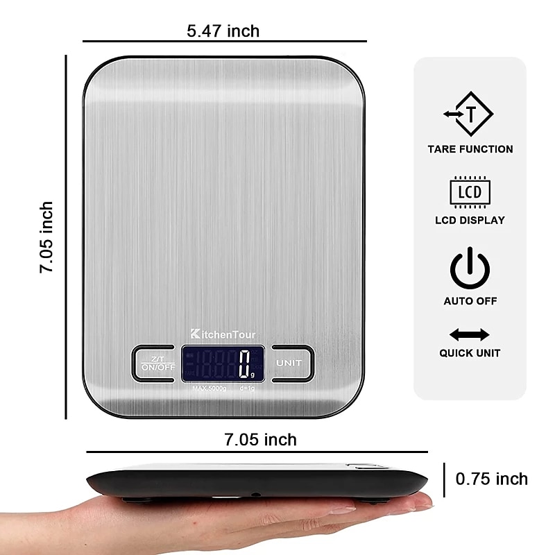 1pc Food Scale LCD Kitchen Scale with 6 Units and Tare Function