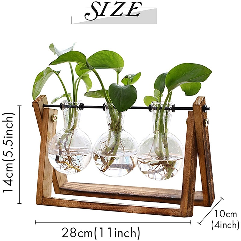 Creative Wooden Frame Glass Vase Tabletop Terrarium Hydroponics Plant Vases Bonsai 3 Transparent Flower Pot with Wooden Tray Home Decor 2026 - $20.99 –P6