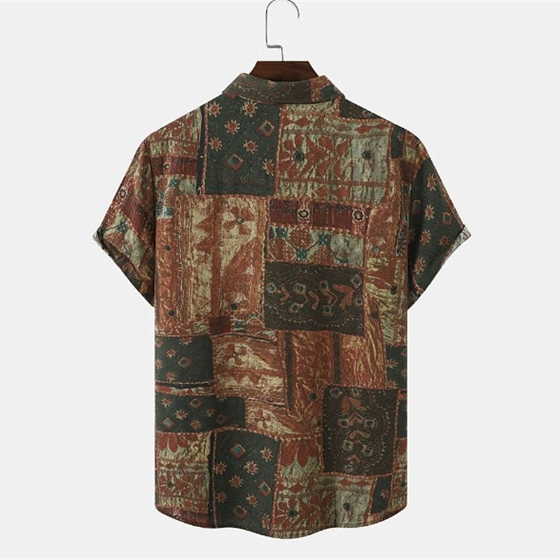 Herre Årgang Skjorte Boho skjorte Skjorte med knapper Kortermet Mote Designer Fritid Avslappet Daglig Vår sommer Aftæpning Knapp ned Blå Lilla Grønn kaffe 2025 - $24.99 –P2