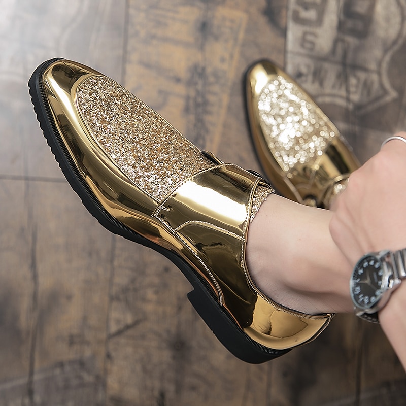 Men's Gold Glitter Dress Shoes – Shiny Formal Buckle Loafers for Parties, Weddings, and Special Events 2025 - $59.99 –P6