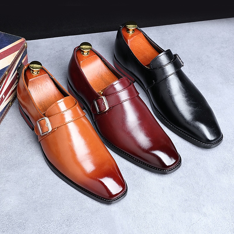 Men's Oxfords Loafers & Slip-Ons Monk Shoes Patent Leather Shoes Vintage Business Classic Outdoor Party & Evening PU Synthetics Wine Black Brown and Bracelets and Belts 2023 - AED 337 –P2