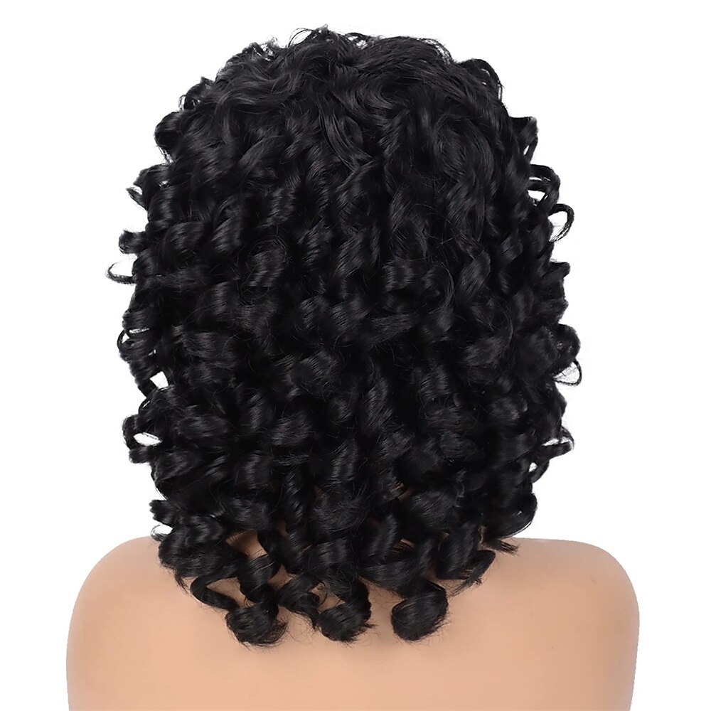 Wig Short Afro Curly Wigs for Black Women Dark Brown Curly Wig with Bangs Fluffy Shoulder Length Wigs Heat Resistant Synthetic Colorful Wigs for Daily Party Use 2025 - $28.99 –P9