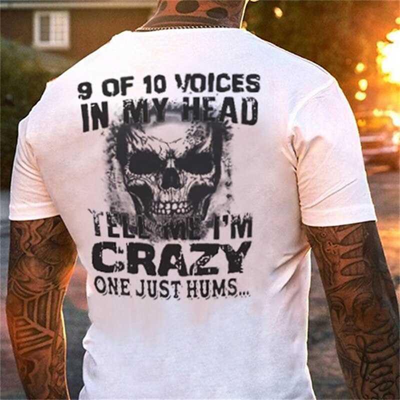 2025年 男性用 グラフィック スカル レタード Tシャツ 面白いTシャツ 半袖 Tシャツ 3Dプリント クルーネック シャツ ファッション ベーシック クラシック ストリート カジュアル 日常 ブラック ホワイト ブルー 夏 衣類 S M L XL 2XL 3XL 4XL  コレクション – $17.99 –P5