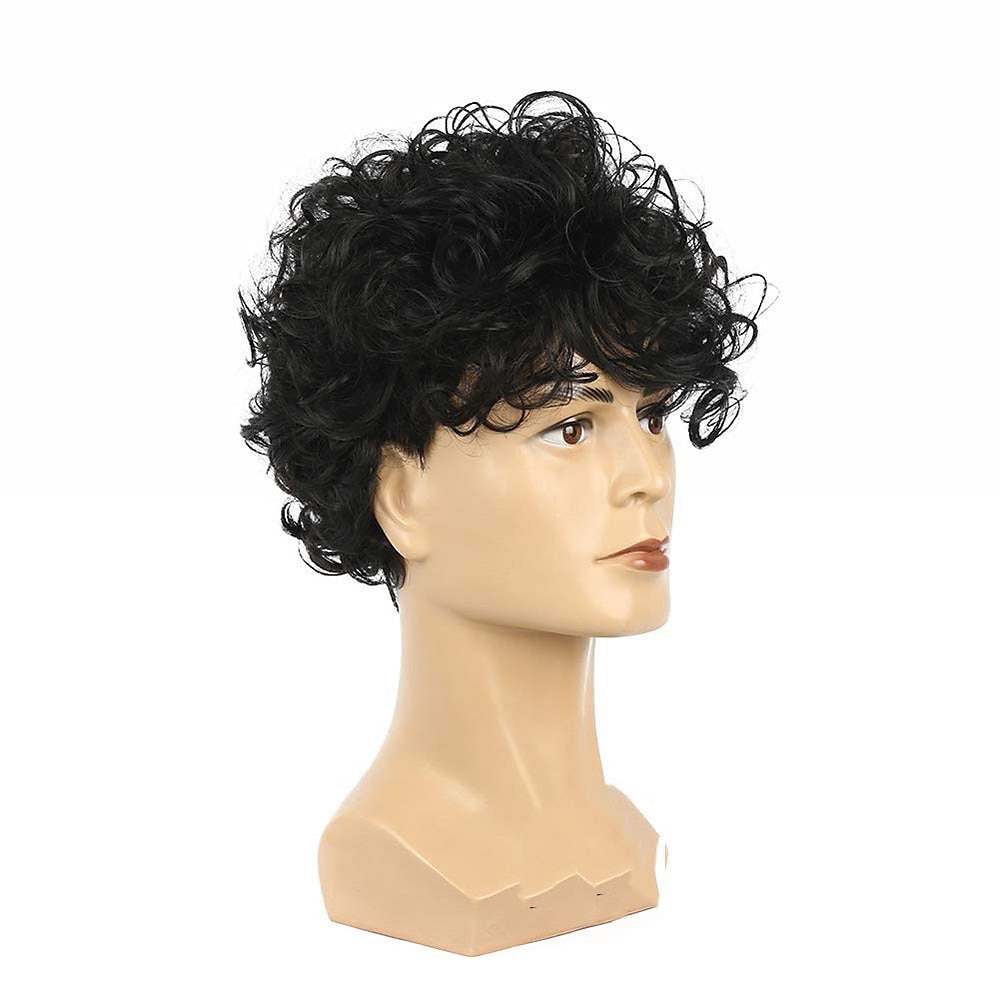 lyhyt kihara miesten musta peruukki pörröinen synteettinen cosplay halloween hiukset peruukki miehille 2025 - $21.99 –P3