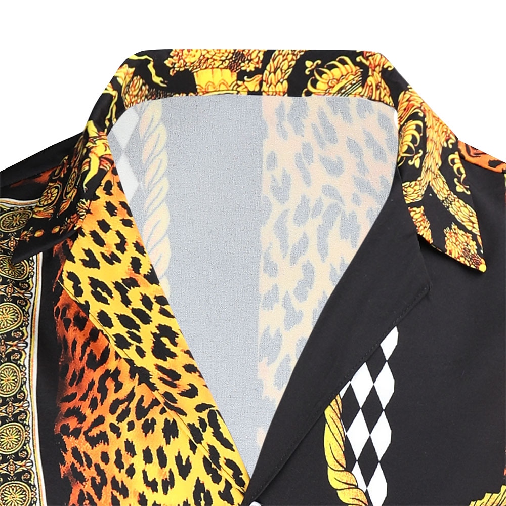 Per uomo Leopardo Fantasia geometrica Camicia Camicia hawaiana Camicia Aloha Camicia Colletto classico Tropicale Originale Stile da spiaggia Per eventi Spiaggia Viola Arancione Oro M L XL del 2025 a $24.99 –P1