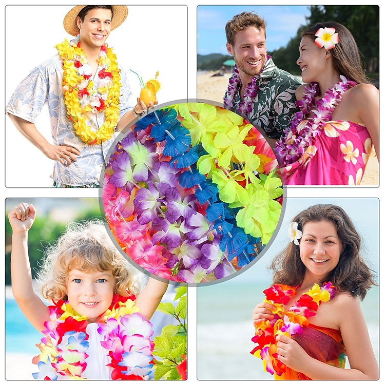 50 pz hawaiian leis collana tropicale luau hawaii fiore di seta lei festa a tema favori corone fasce vacanza matrimonio spiaggia decorazioni di compleanno del 2025 a $40.99 –P1