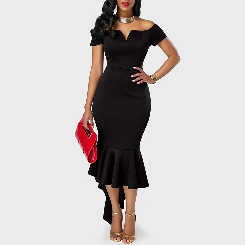 Women‘s Black Dress Prom Dress Cocktail Party Dress Dress Sheath Dress Long Dress Maxi Dress Dark Blue Red Short Sleeve Plus High Low Spring V Neck 2023 - AED 183 –P1