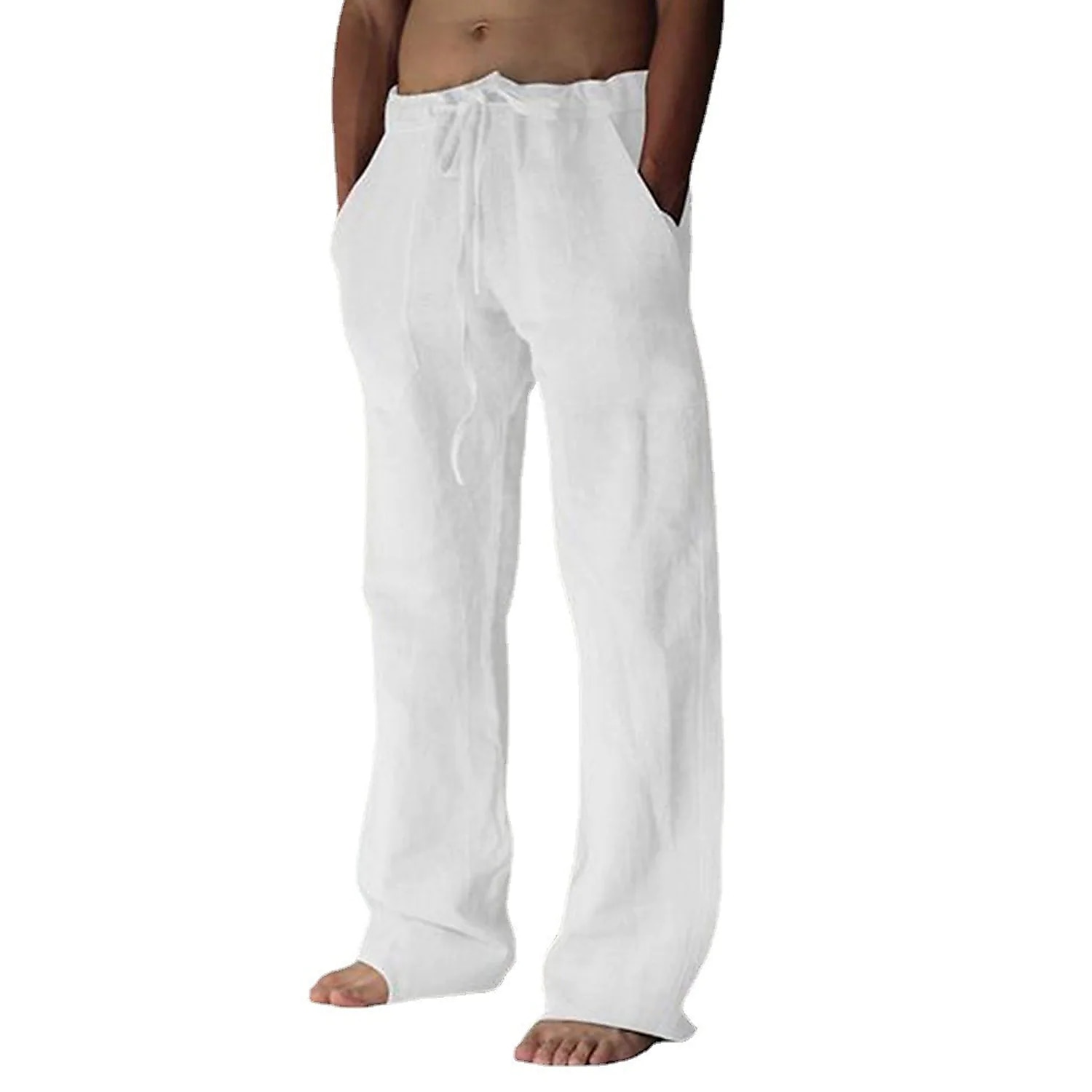 Men's Linen Pants Trousers Summer Pants Pocket Drawstring Plain