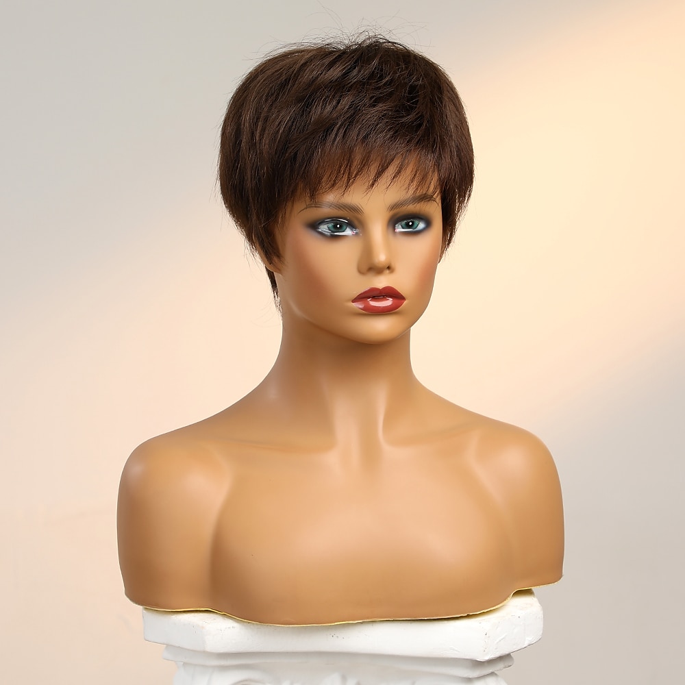 Human Hair Blend Wig Short Straight Natural Straight Pixie Cut Side Part Layered Haircut Asymmetrical Black White Green Cosplay Curler & straightener Natural Hairline Capless Burmese Hair Women's All 2025 - $59.99 –P3
