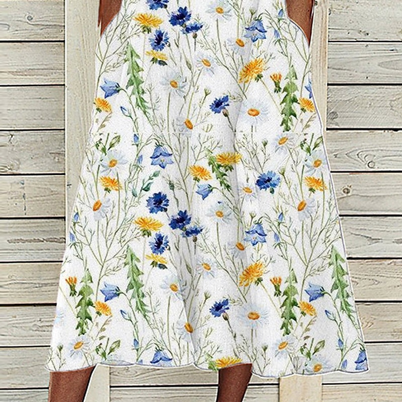 Rochie midi pentru femei Rochie casual Albă Mâneci scurte Floral Buzunar Primăvară Vară Decolteu în V Vacanță 2023 S M L XL XXL 3XL 2025 - $36.99 –P2