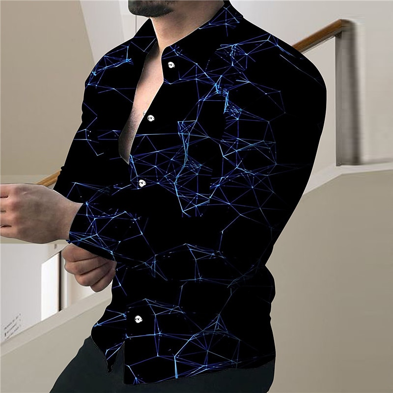 Herre Styreledere Geometri Skjorte Skjorte med knapper Langermet Mote Designer Fritid utendørs Avslappet Ferie Sommer Vår Aftæpning Trykt mønster Knapp ned Blå 2025 - $24.99 –P1