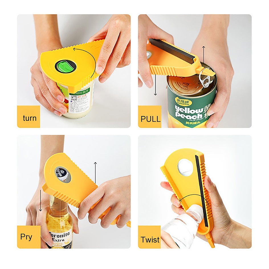 blikopener 5 in 1 multifunctionele potopener draai deksel snel openen koken dagelijks gebruik flesopener keukenaccessoires 2025 - $7.99 –P9