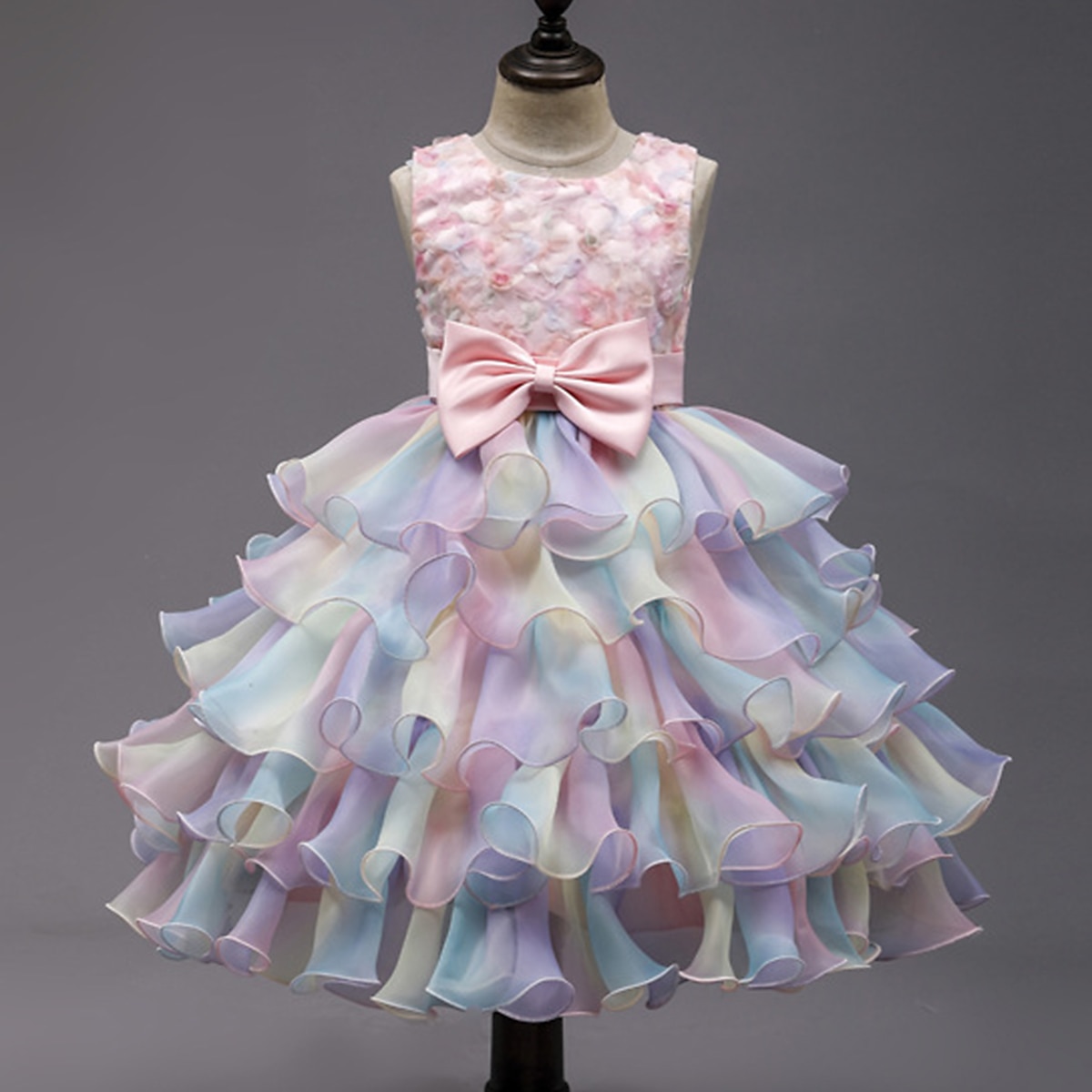 Robe Fille Robe en Tulle Enfants Petit Fleur Soirée Maille Noeud Rose Claire Bleu clair Polyester Midi Sans Manches Elégant Princesse Robes Printemps Eté Mince 3-10 ans de 2026 ? $43.99 –P1