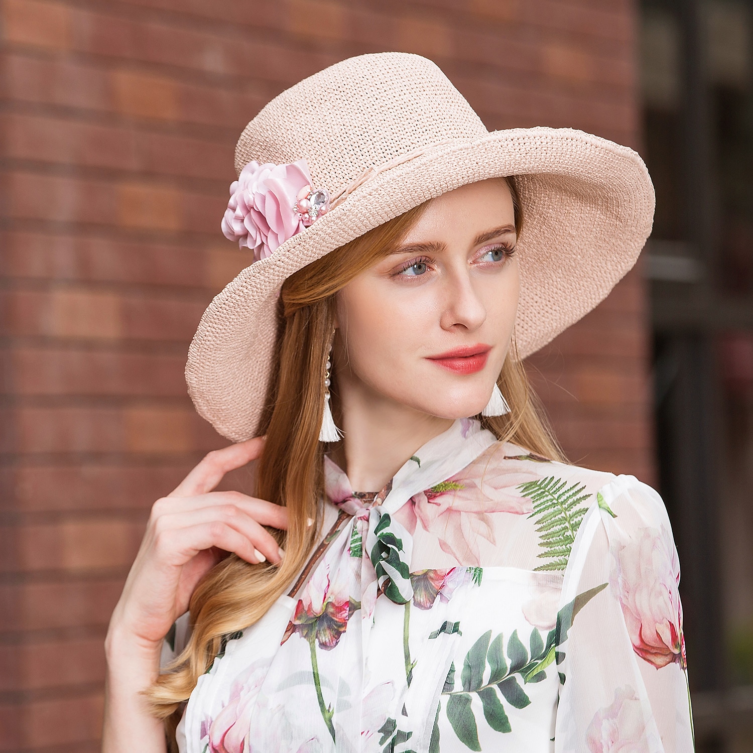 eleganti cappelli di paglia da spiaggia con fiocco in raso 1pc per feste / serate / copricapo casual del 2025 a $22.99 –P4