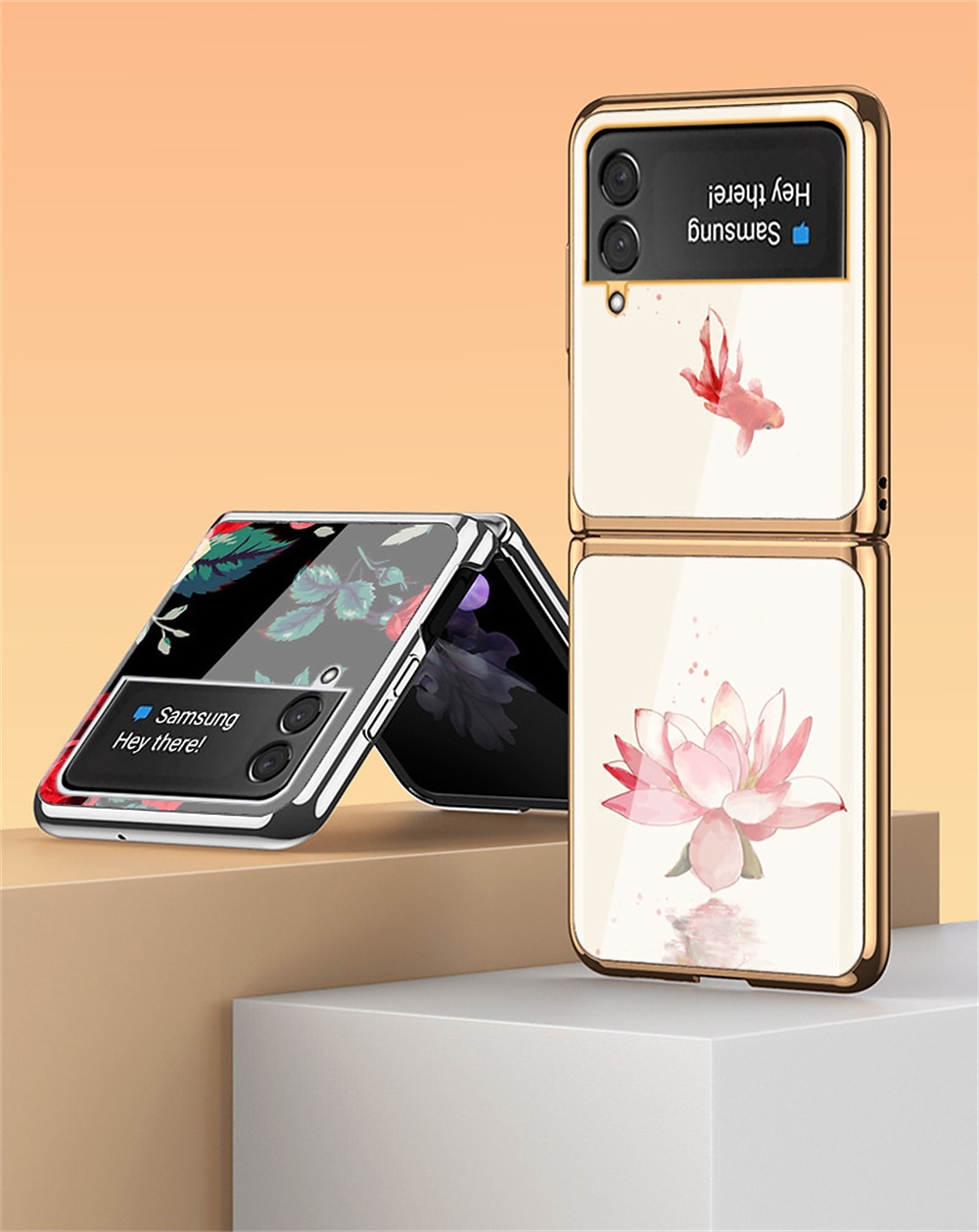 телефон Кейс для Назначение SSamsung Galaxy Z Flip 5 Z Flip 4 Z Flip 3 Кейс на заднюю панель Флип Мода Защитная пленка для объектива камеры Цветы Закаленное стекло 2025 - $28.99 –P1