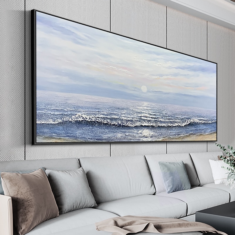 Pintura a óleo pintada à mão à mão arte da parede pôr do sol marinha pintura a óleo moderna textura abstrata decoração para casa decoração lona enrolada sem moldura não esticada de 2026 por $94.99 –P1