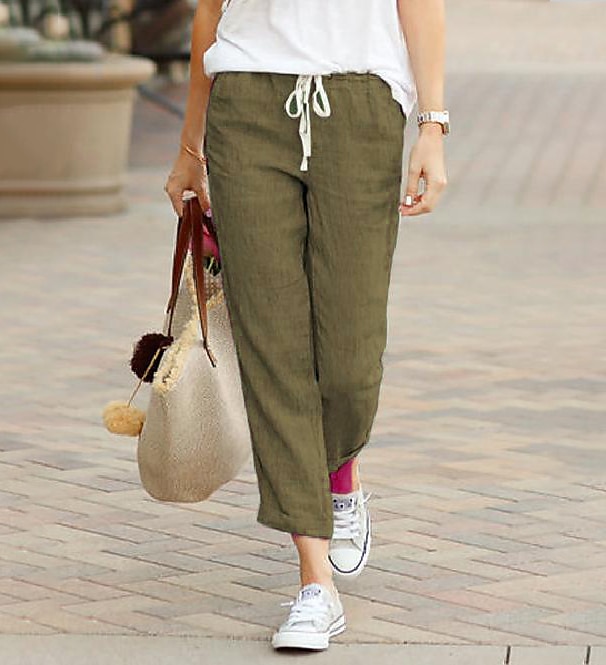 femme pantacourt coton lin décontracté pantalon ample taille élastique plage d'été confortable séchage rapide léger respirant bas de 2025 ? $10.49 –P7