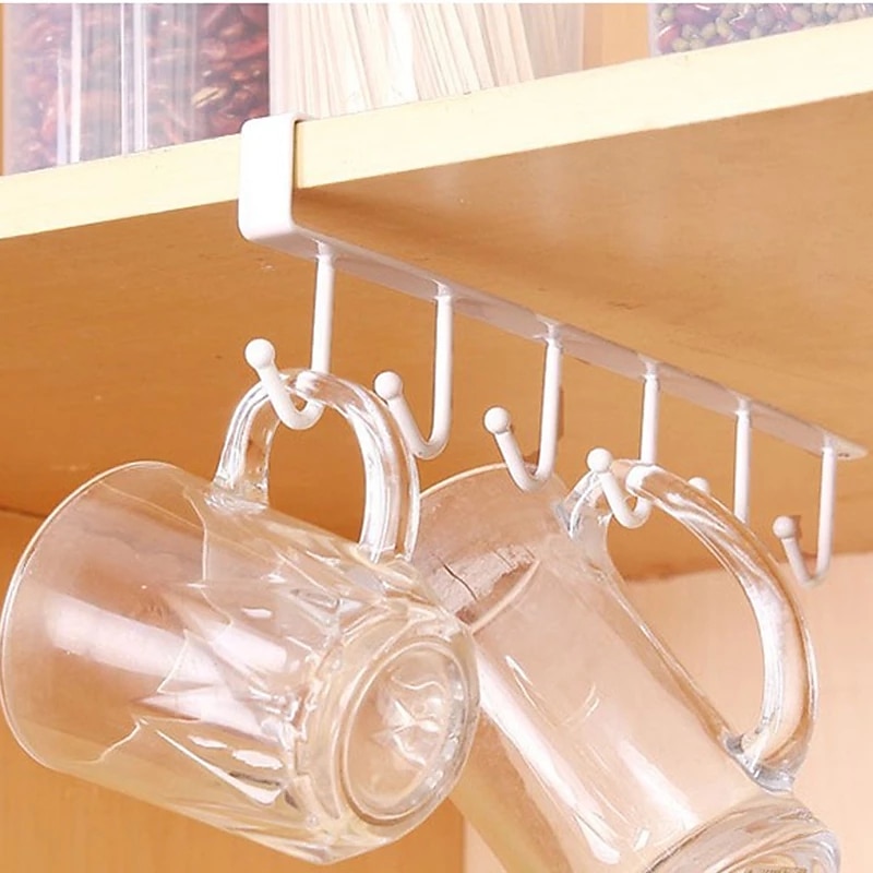 Double-Row Hook Hanging Cup Holder Kitchen Hook Rack Punch-free