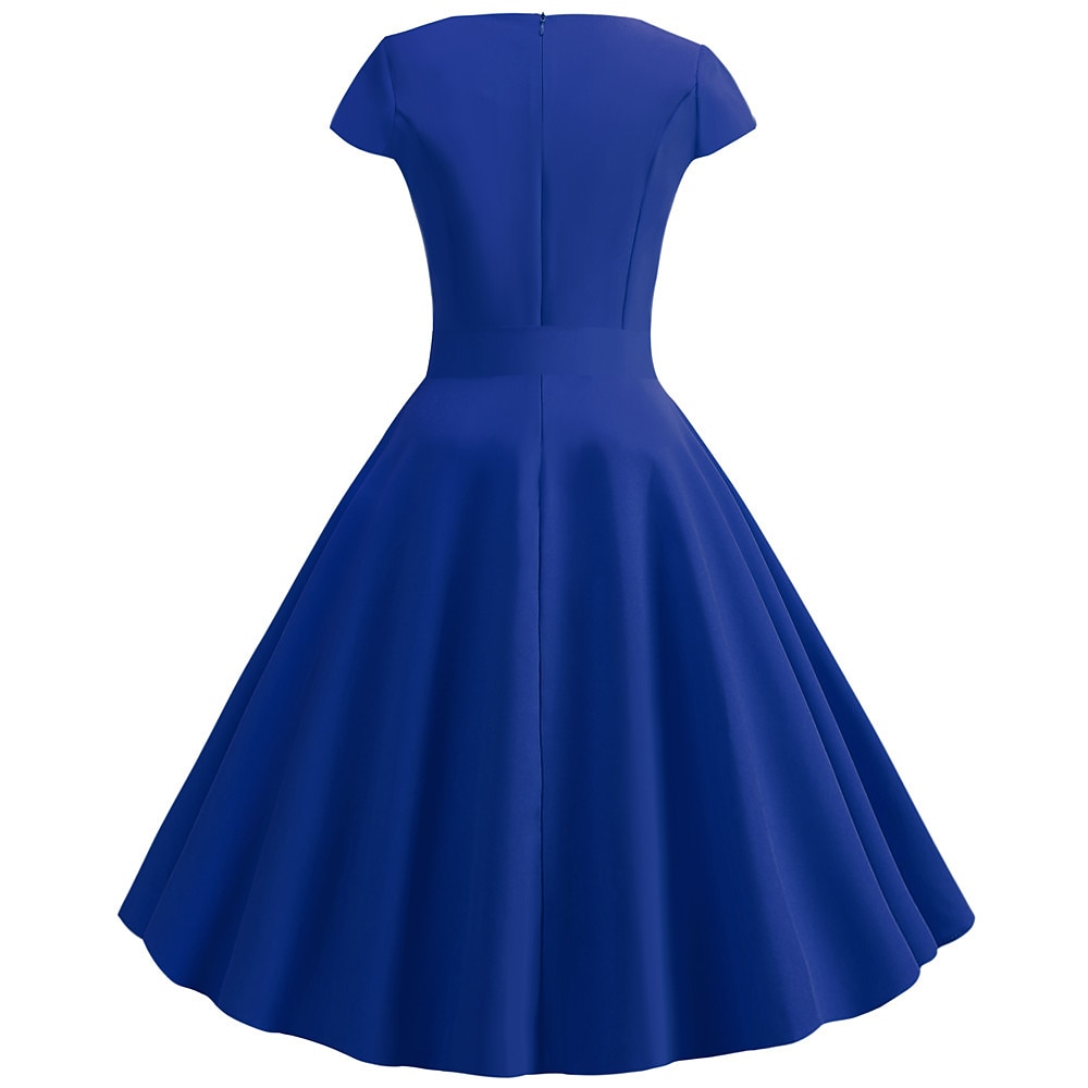 Retro / vintage Lata 50. Sukienka z linii Rockabilly Sukienka huśtawka Krótki kimonowy Łuk Równina W serek Strój na bal maskowy Damskie Bal maskowy Spotkanie towarzyskie Herbaciane przyjęcie Codzienne 2025 - €14.99 –P4