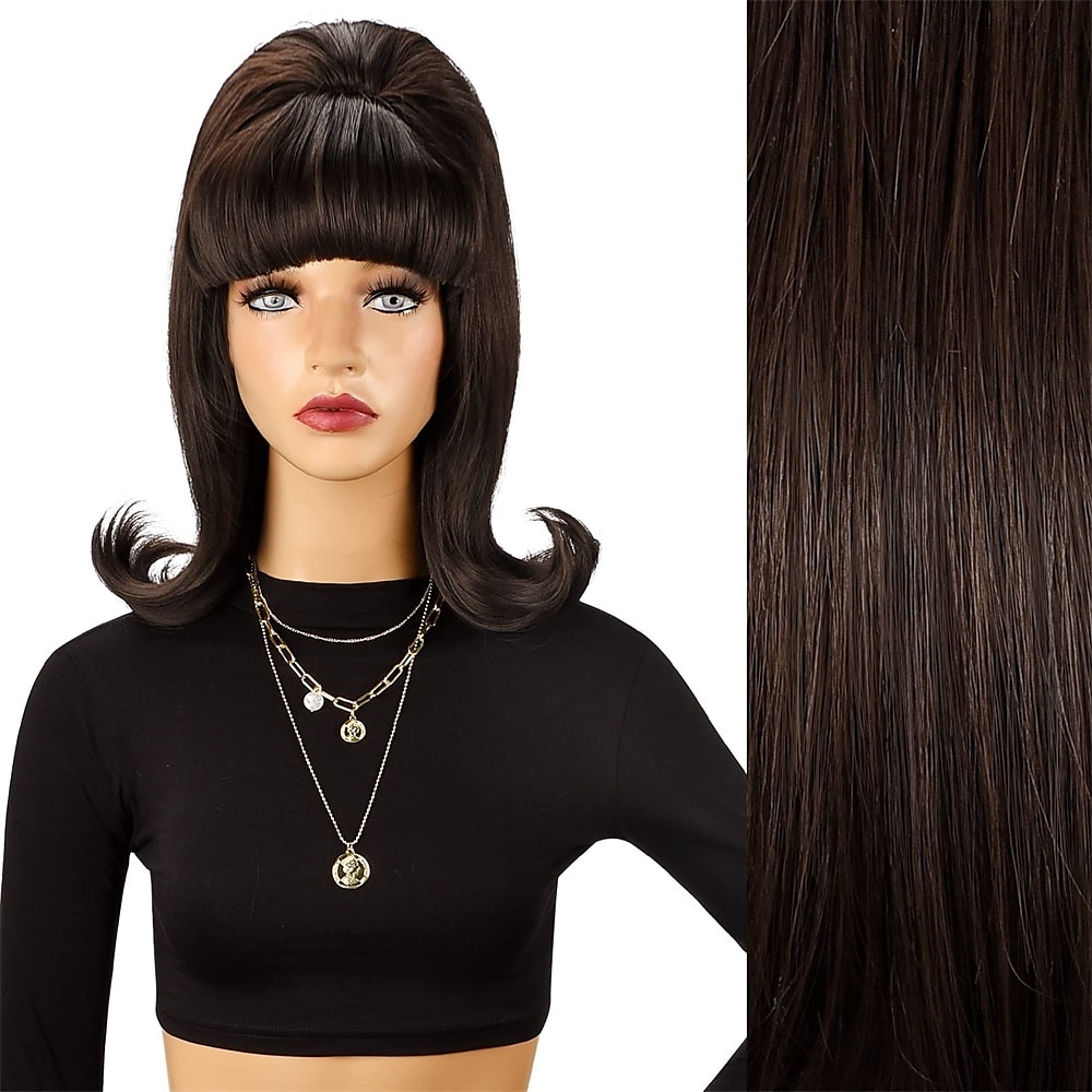 perruque marron vintage années 50 60 70 avec frange cheveux synthétiques pour femme perruque de carnaval de fête de 2025 ? R$136.06 –P5