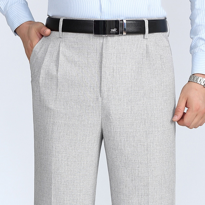 Voor heren Pakken Broek Geplooide broek Vetoketju Zak Recht been Effen Comfort Ademend Enkellengte Bruiloft Kantoor Werk Modieus Chique en modern Grijs Groen Rokerig grijs Micro-elastisch 2025 - $34.99 –P1