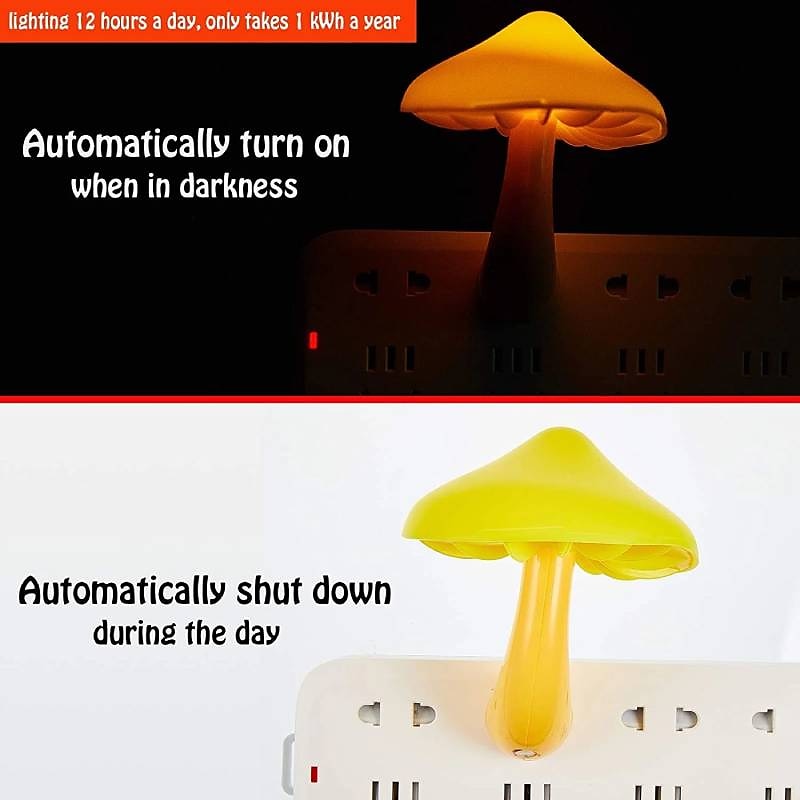LED Night Light Mushroom Wall Socket Lamp EU US Plug Warm White Light-control Sensor Bedroom Light Home Decoration 2025 - $8.49 –P2