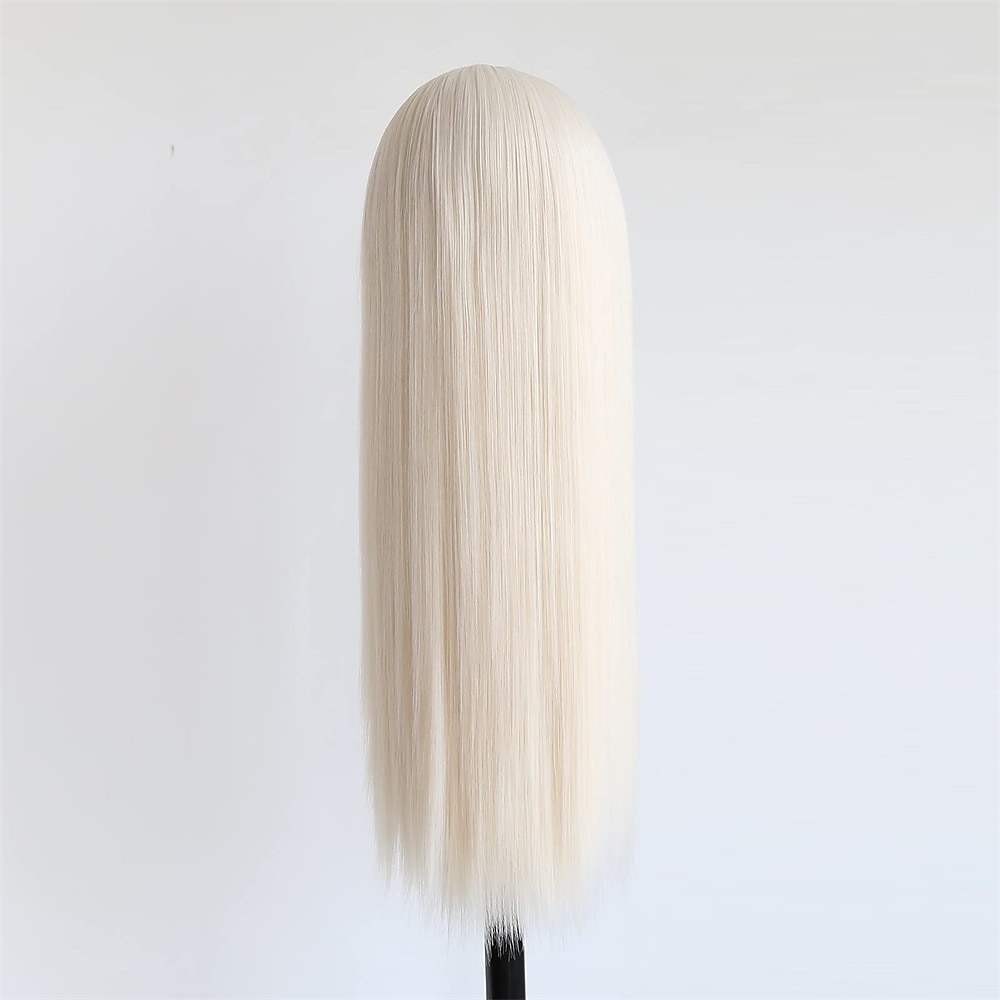Loira platinada longa reta com franja sintética sem renda peruca frontal para mulheres natural longa reta média # 60 máquina de cor feita cosplay peruca de uso diário perucas barbiecore de 2025 por $25.99 –P5