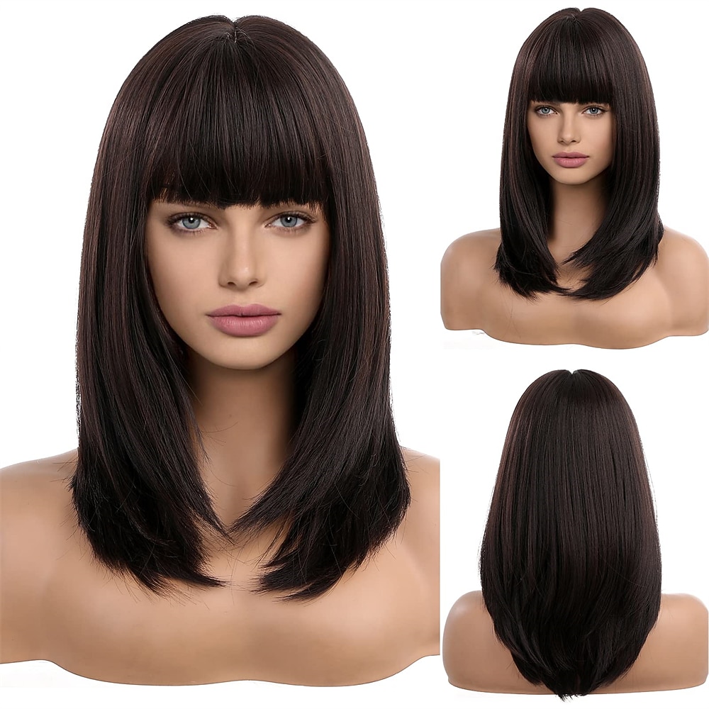 długie blond peruki dla kobiet warstwowe peruki z włosów ombre z schludną grzywką peruki barbiecore 2026 - $29.99 –P4