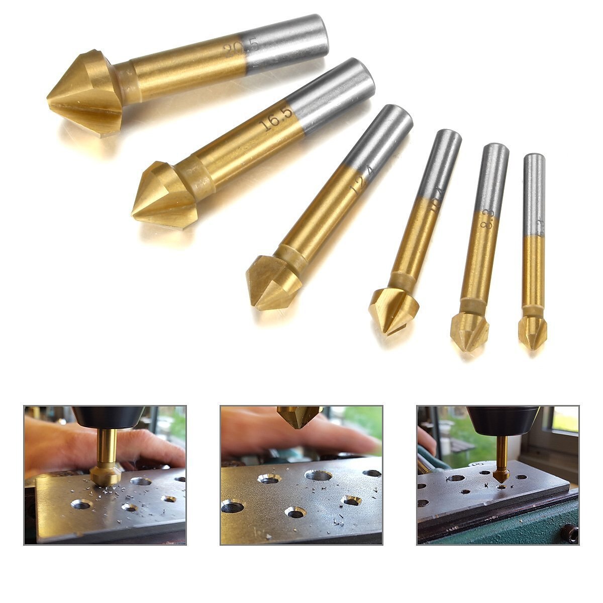 ronde schacht 6 stks/set 3 fluit hss harde metalen drie rand afschuining afkanten frees cutter bit verzinkboor 2025 - $17.99 –P2