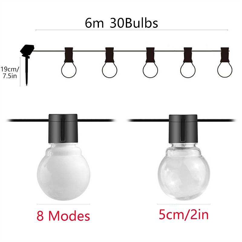 elegante festa di ricevimento di nozze luci a globo per esterni luci solari a led per matrimonio 6m-30 lampadine 5m-20 lampadine luci da giardino per matrimonio impermeabili per layout di festa di del 2025 a $43.99 –P4