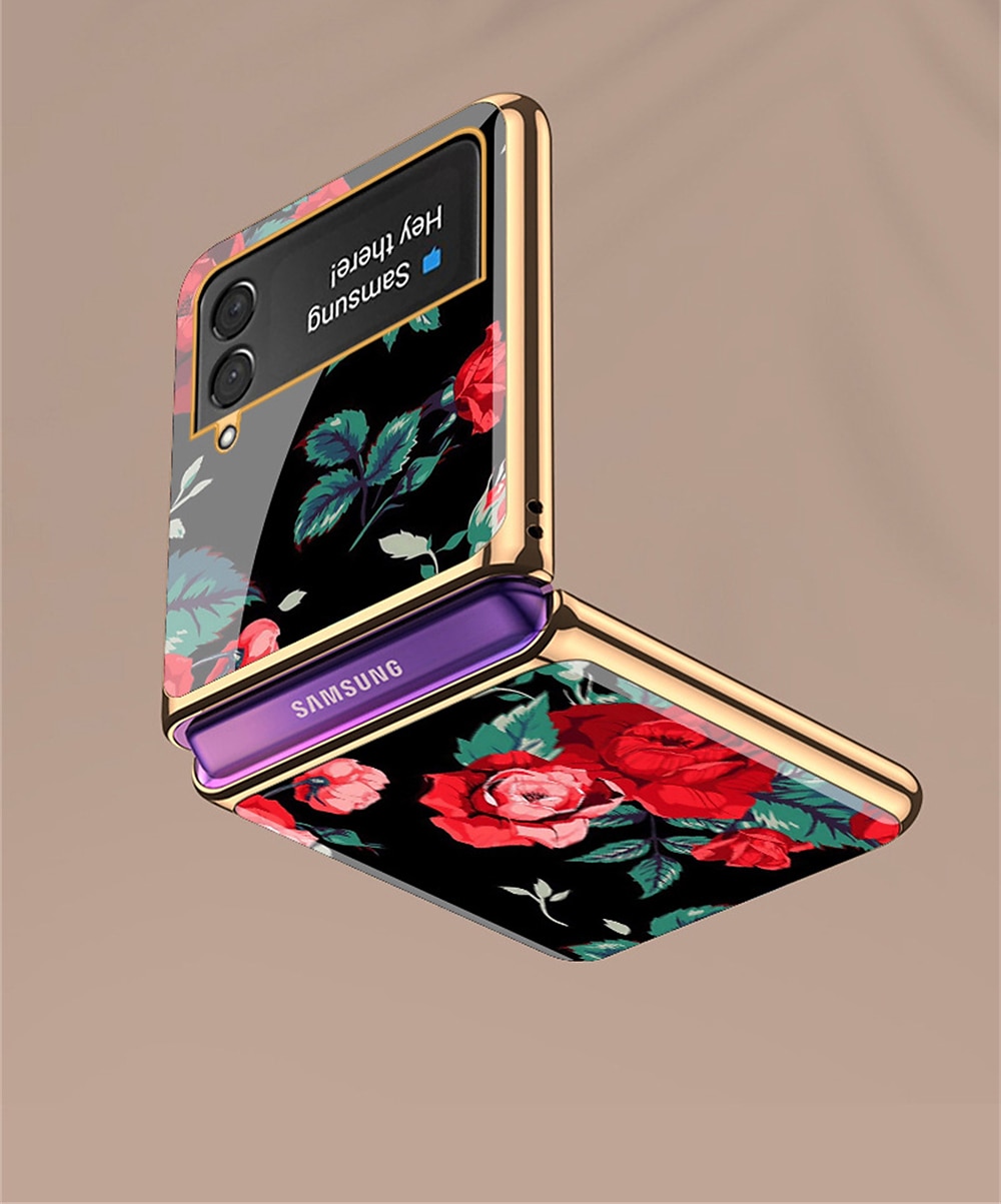 телефон Кейс для Назначение SSamsung Galaxy Z Flip 5 Z Flip 4 Z Flip 3 Кейс на заднюю панель Флип Мода Защитная пленка для объектива камеры Цветы Закаленное стекло 2025 - $28.99 –P7