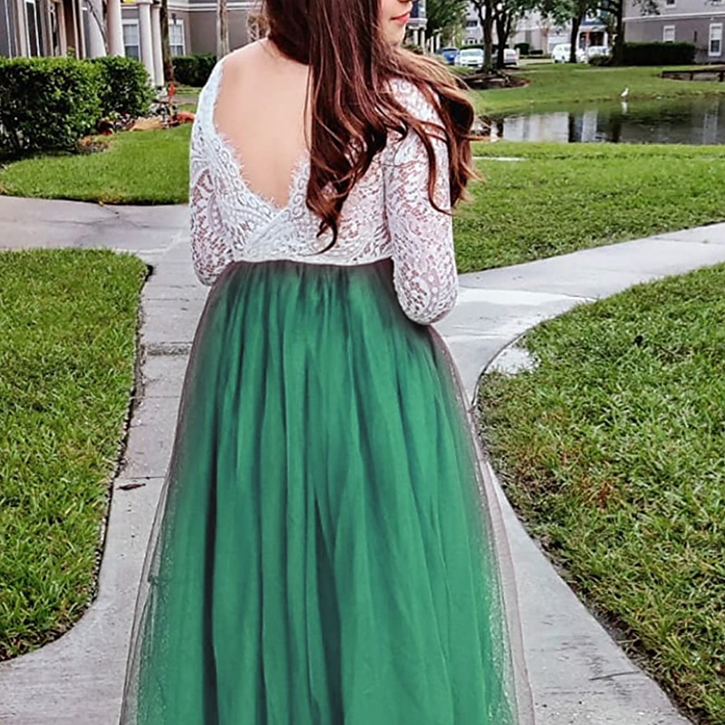 Barn flickors blommig klänning strandbröllop avslappnad tulle klänning fest rynkad mesh spets grön vit blå maxi lång ärm prinsessan söta klänningar festklänning online vanlig passform 4-13 år klänning 2025 - zł221.99 –P6