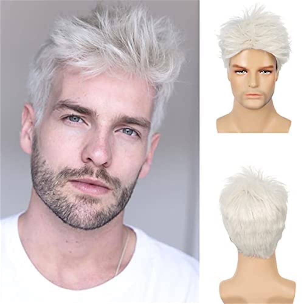 férfi parókák szürke rövid réteges paróka szintetikus helyettesítő cosplay jelmez buli napi viselet haj paróka 2026 - $24.99 –P8