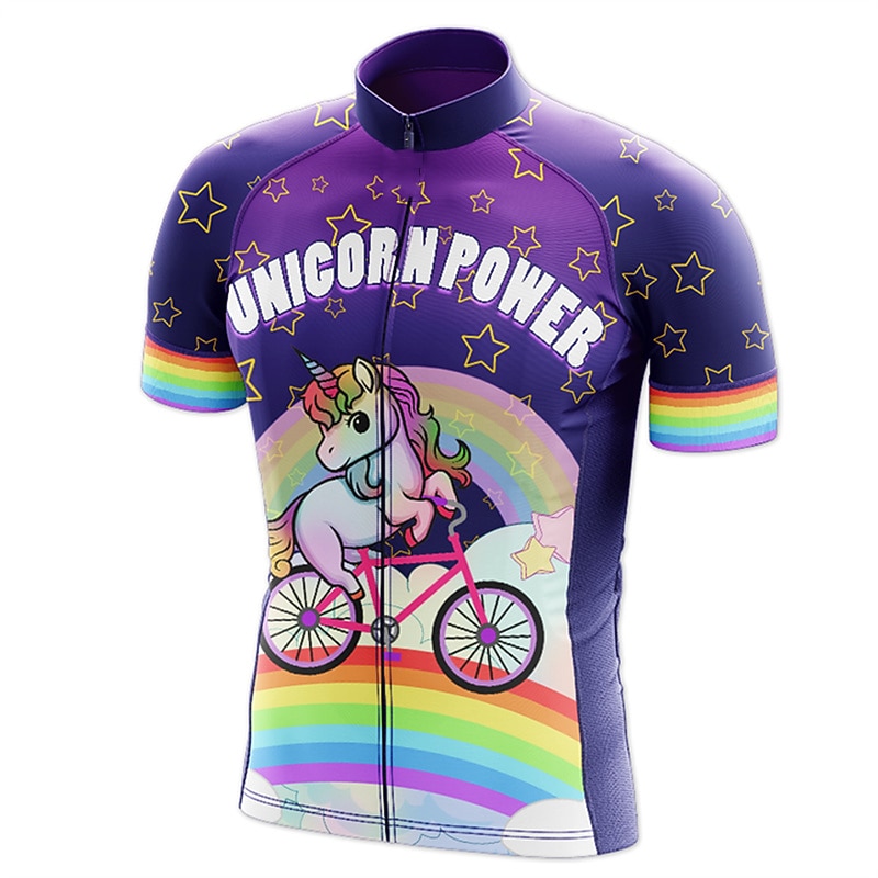 Voor heren Wielrenshirt Eenhoorn Grappig Engelse slogan Korte mouw Fietsen Shirt Kleding Bovenlichaam met 3 achterzakken Bergracen Wegwielrennen Sneldrogend Reflecterende strips Achterzak 2026 - $30.99 –P7