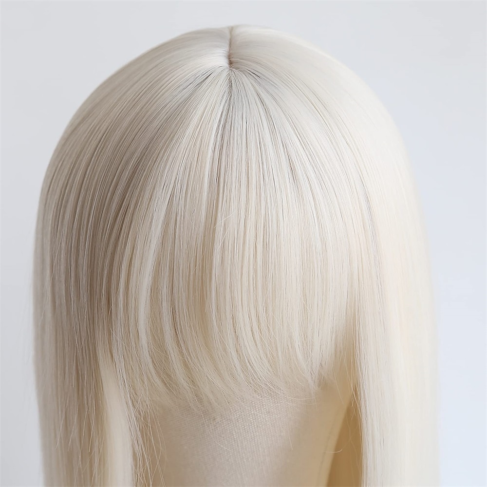 Loira platinada longa reta com franja sintética sem renda peruca frontal para mulheres natural longa reta média # 60 máquina de cor feita cosplay peruca de uso diário perucas barbiecore de 2025 por $25.99 –P7