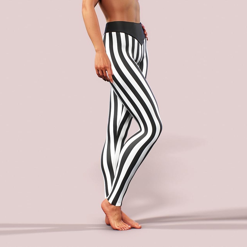 Damen Normal Strumpfhosen Leggins Casual / sportlich Athleisure Knöchellänge Mittlere Taillenlinie Streifen Bedruckt Bauchkontrolle Kolbenheber Komfort elastisch Yoga Wochenende Schwarz Sommer 2025 - $13.99 –P3
