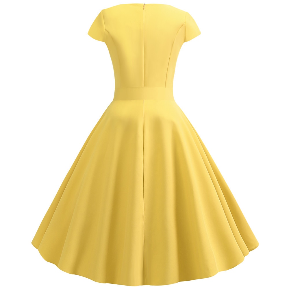 Retro / vintage Lata 50. Sukienka z linii Rockabilly Sukienka huśtawka Krótki kimonowy Łuk Równina W serek Strój na bal maskowy Damskie Bal maskowy Spotkanie towarzyskie Herbaciane przyjęcie Codzienne 2025 - €14.99 –P8