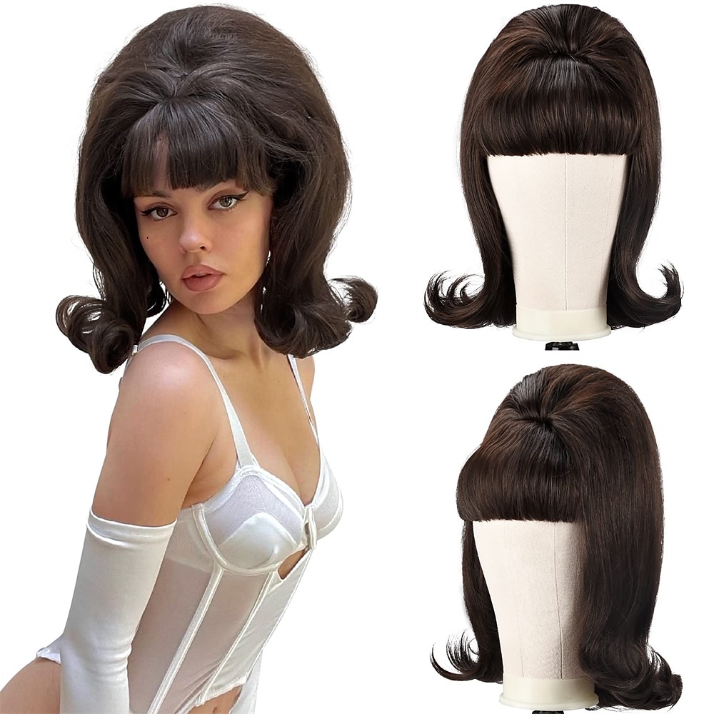perruque marron vintage années 50 60 70 avec frange cheveux synthétiques pour femme perruque de carnaval de fête de 2025 ? R$136.06 –P1