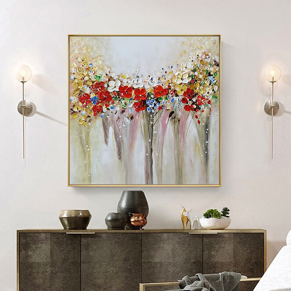 هانغ رسمت النفط الطلاء رسمت باليد مربع حياة هادئة الأزهار / النباتية الحديث تشمل الإطار الداخلي 2025 - $133.99 –P2
