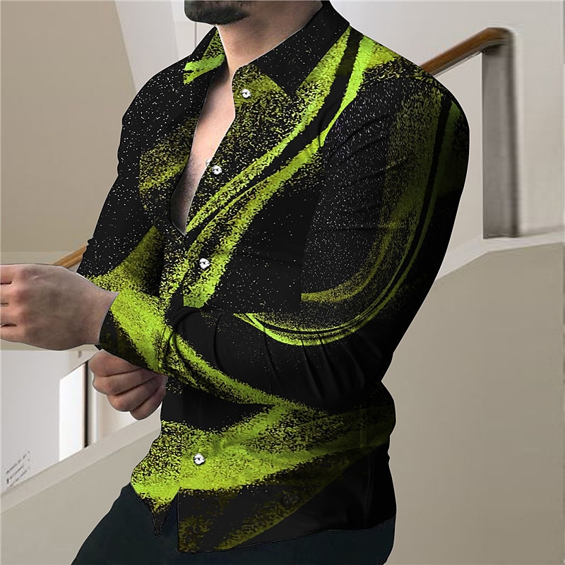 Per uomo Gradiente Geometrica Camicia Camicia con bottoni Manica lunga Di tendenza Originale Informale Esterno Strada Per eventi Estate Primavera Collo ripiegabile Stampa Bottone giù Giallo Blu Viola del 2025 a $26.99 –P3