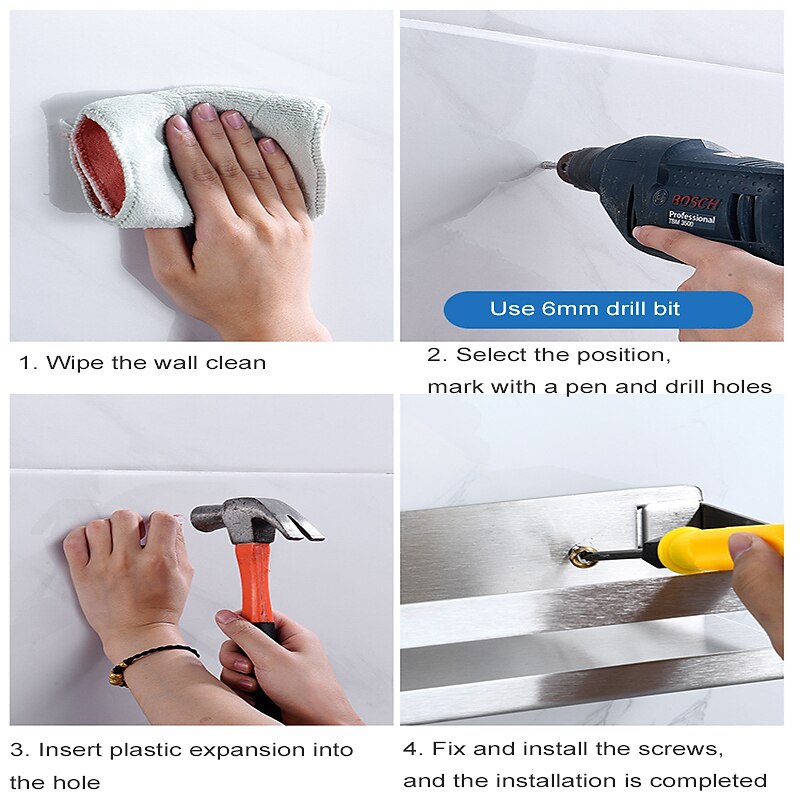 Caddie de douche salle de bains cuisine support de rangement tenture murale 304 support de rangement en acier inoxydable salle de bains cuisine fournitures support de rangement multifonctionnel de 2025 ? $31.99 –P1