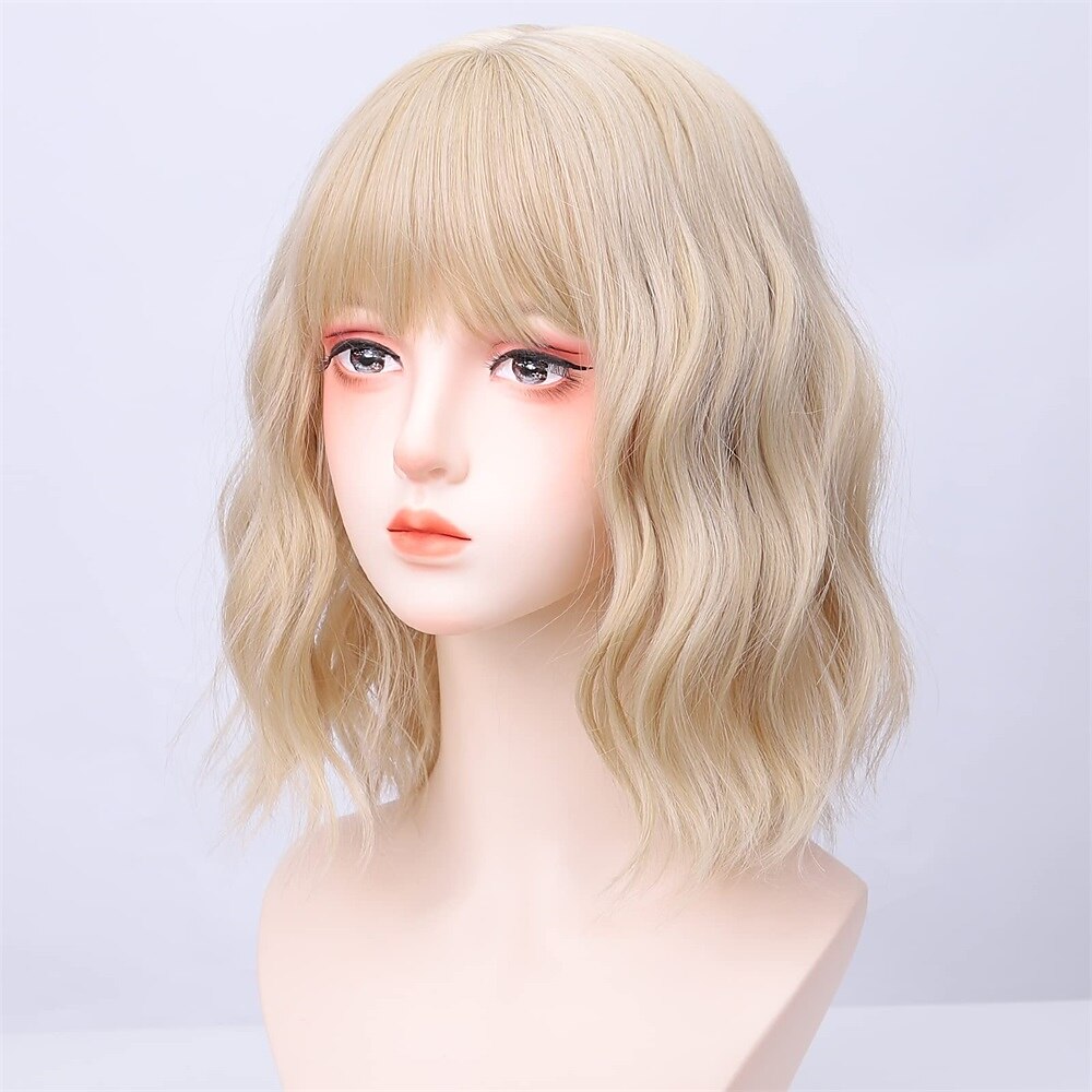 parrucca bionda bob parrucche corte bionde bob per le donne parrucca di capelli ricci con la frangetta del 2025 a $24.99 –P4