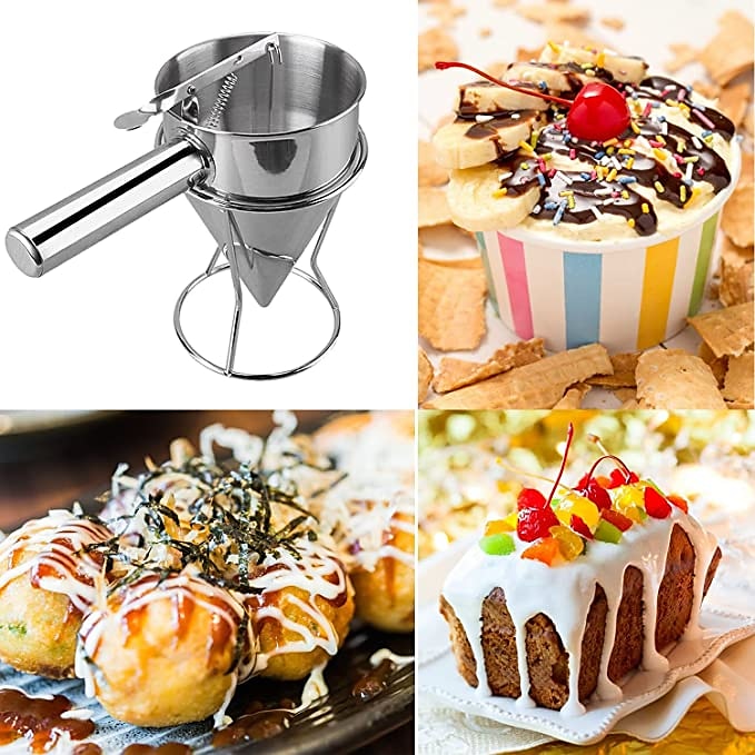 imbuto a pistone in acciaio inox con supporto imbuto dosatore panna per cupcake al cioccolato strumento palline di polpo utensili da cucina del 2025 a $29.99 –P2