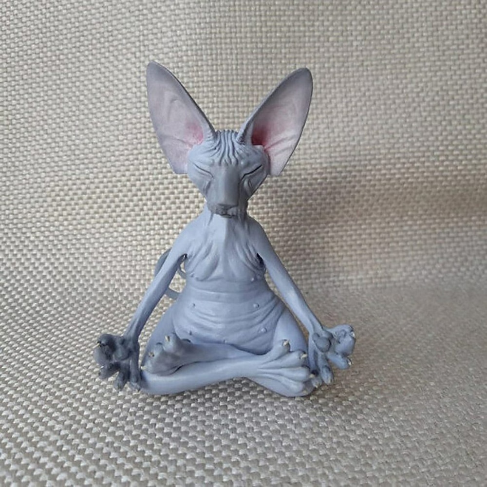 جديد القط تمثال تمثال التأمل sphynx اليوغا الحيوان القط التأمل فن النحت مايكرو الديكور حديقة المنزل مكتب زخرفة 2025 - $12.49 –P5