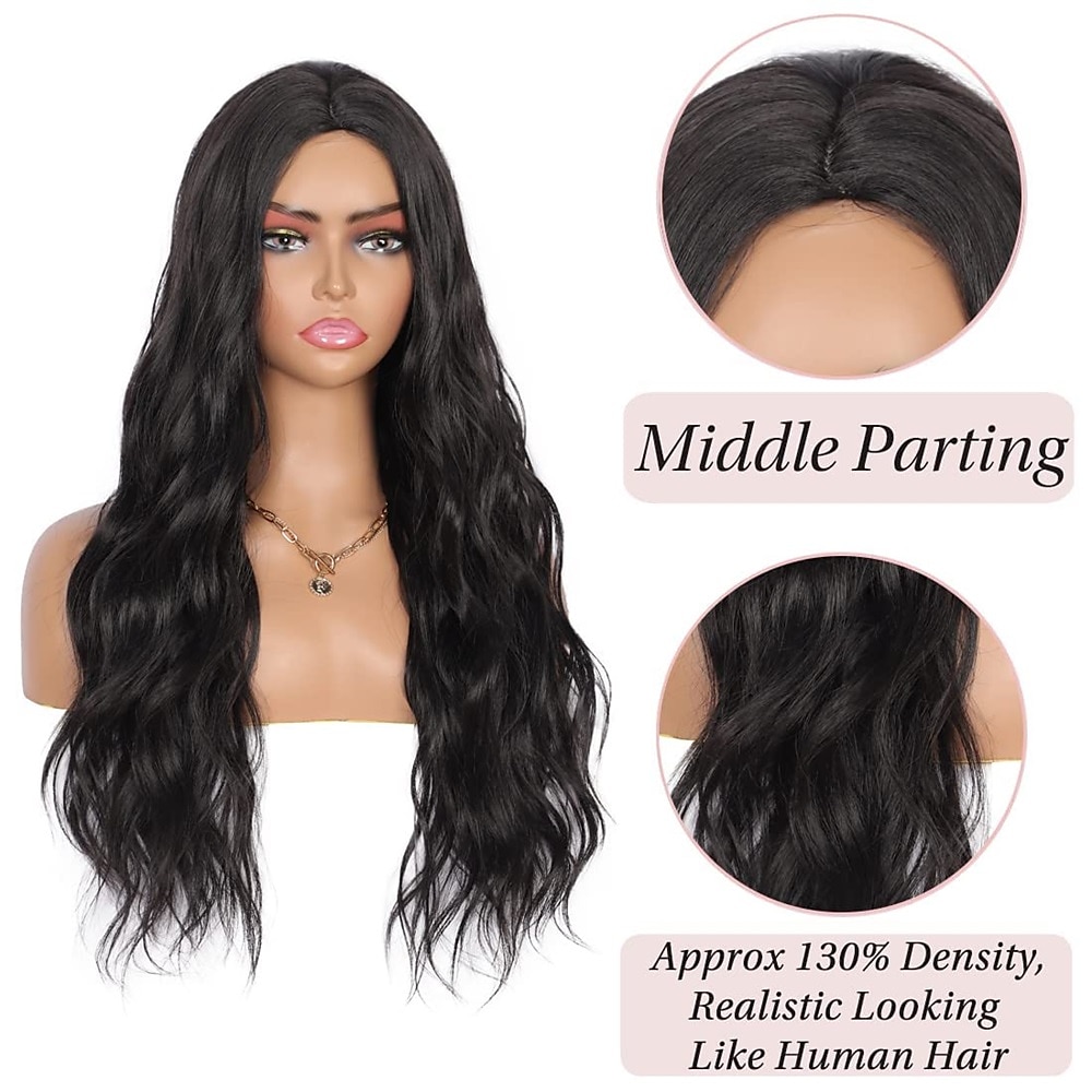 Long Black Curly Synthetic Hair Wigs for Black Women Middle Parting Natural Looking Lightweight High Temperature Synthetic Fibers Full Hair Wigs 2025 - $9.99 –P6