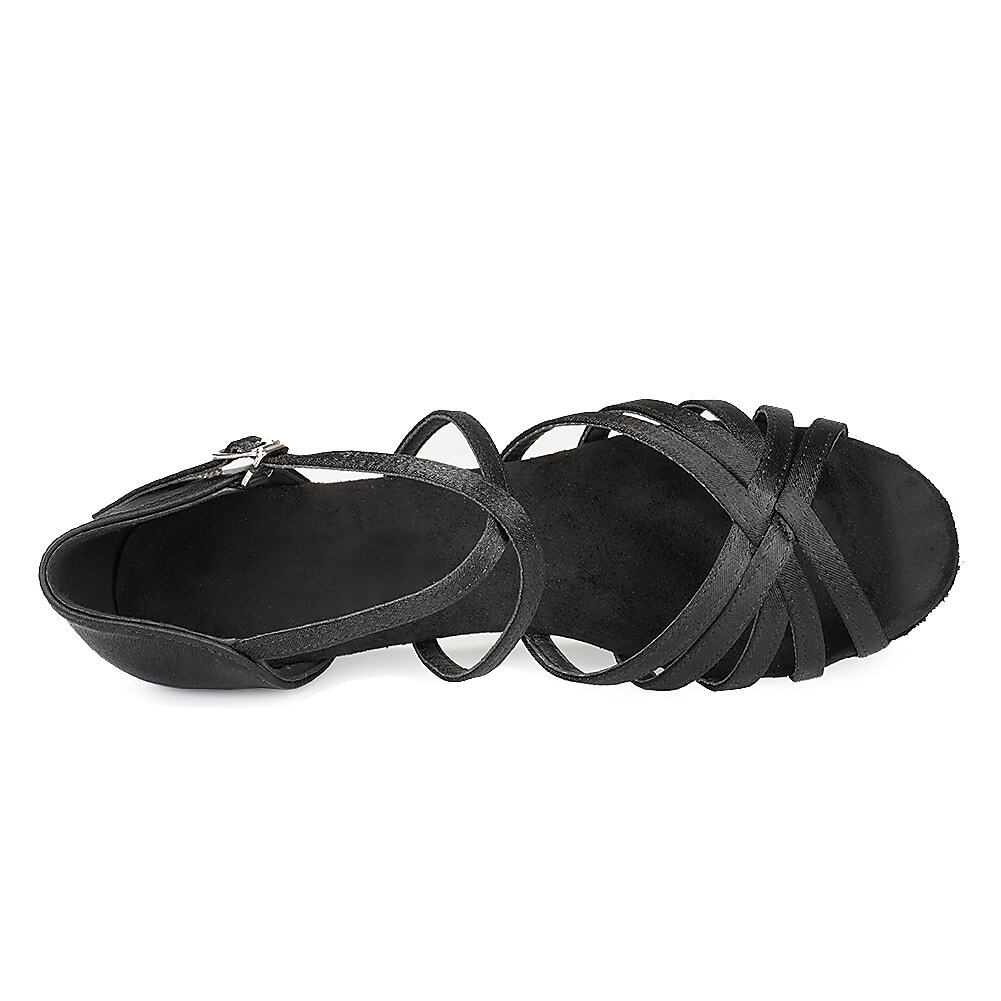 latinske dansesko med stropper for kvinner - sandaler med åpen tå i sateng med lav hæl og semsket skinnsåle for ballsal, salsa og tango 2025 - $34.99 –P3