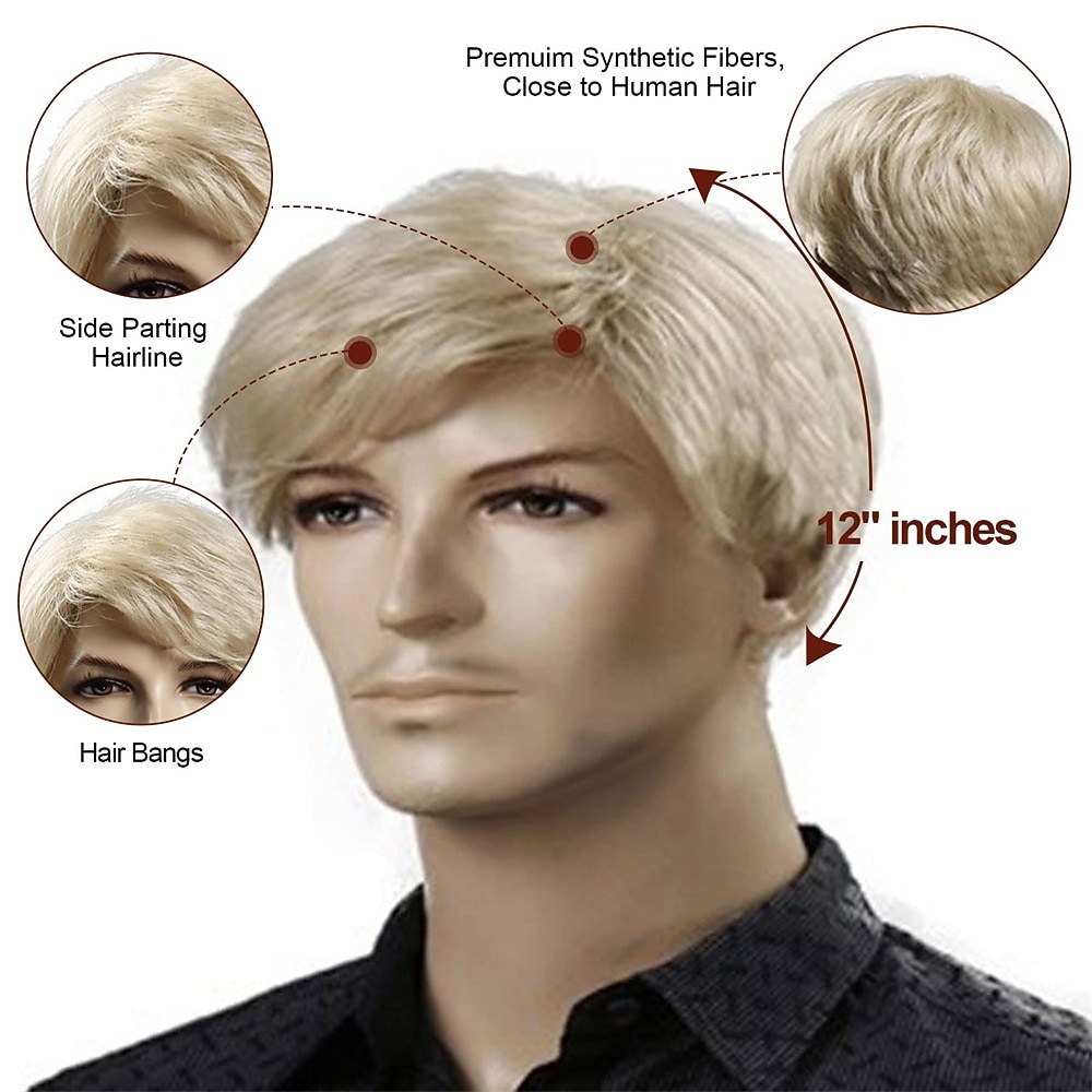 korte rechte blonde pruik voor mannen, hittebestendige pruik van synthetisch haar 2026 - $21.99 –P2