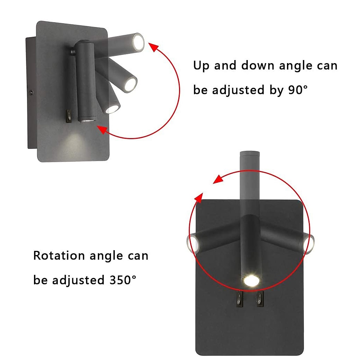 9 Вт современный светодиодный настенный светильник для внутреннего освещения светодиодный прожектор для чтения с переключателем 350 поворотный 2 в 1 5 Вт настенный прожектор светодиодный настенный 2026 - $82.99 –P1